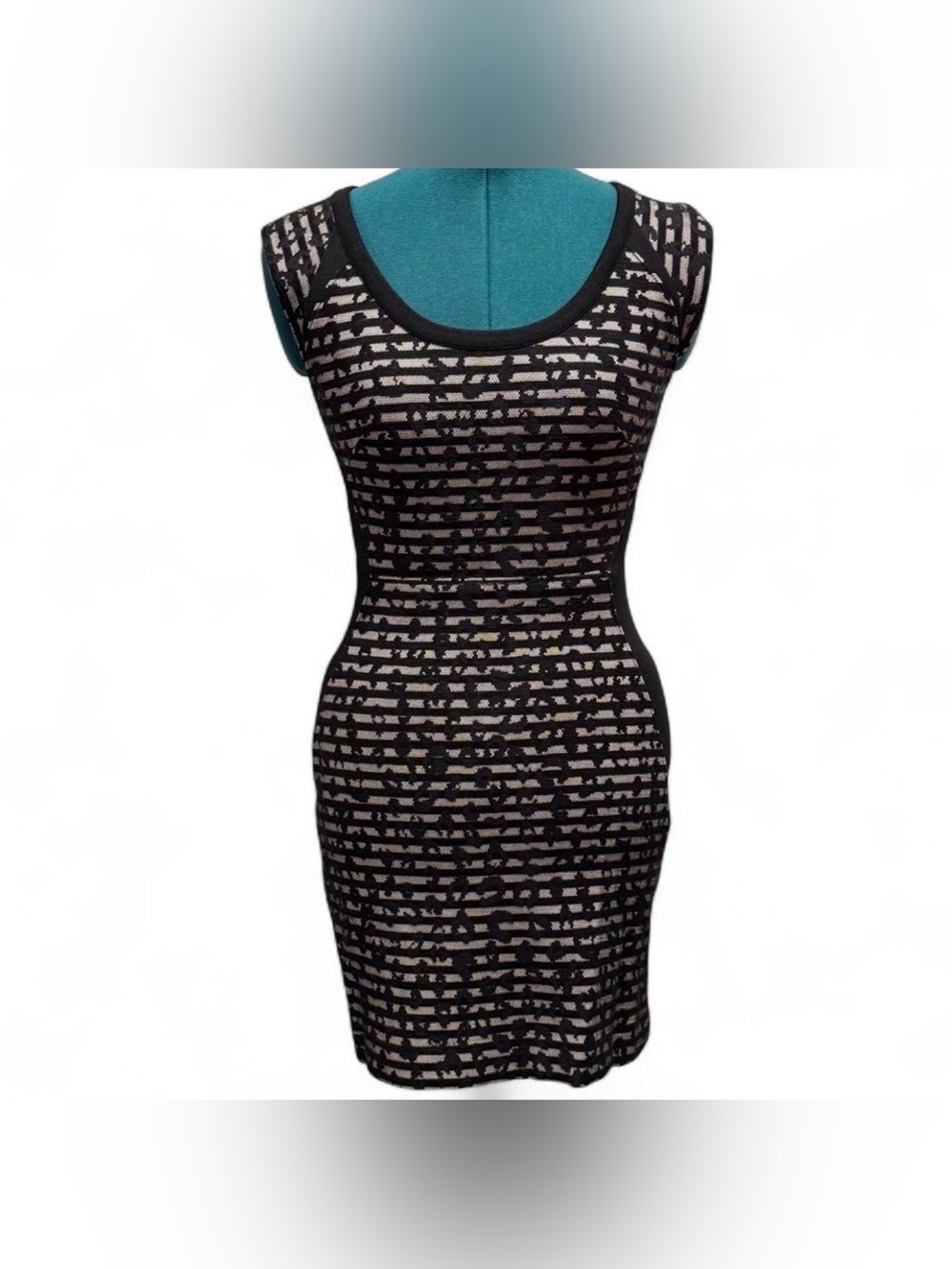 French Connection Black Lace-Patterned Mini Dress with Nude Lining